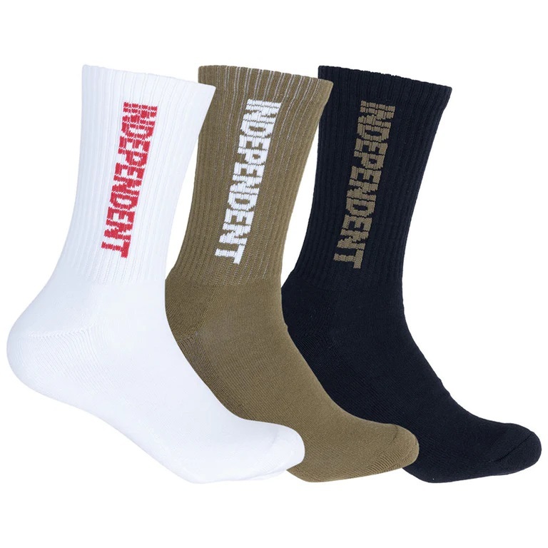 Independent ITC Grind Crew White Gravel Black 3 Pack Socks