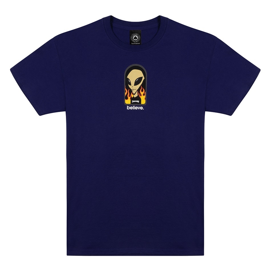 Thrasher X Alien Workshop Believe Navy Youth T-Shirt [Size: XS]