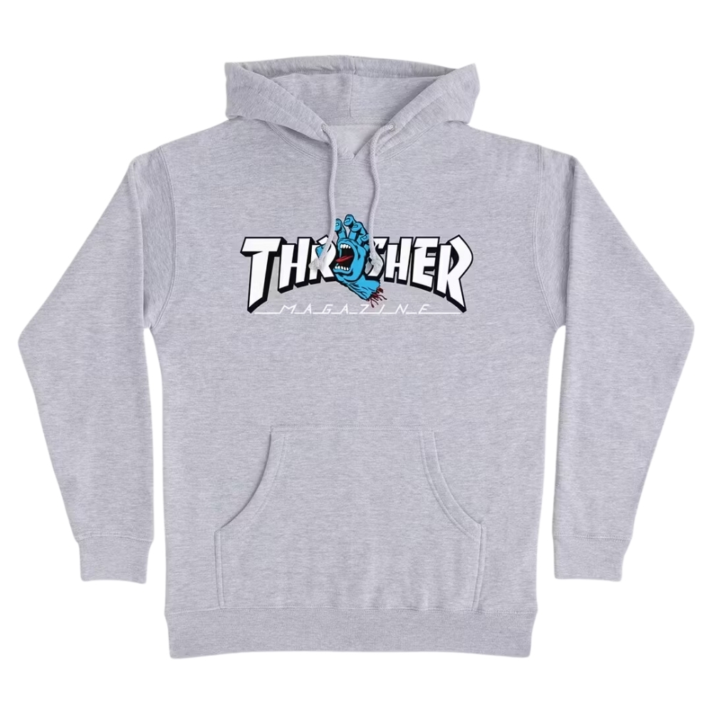 Santa Cruz X Thrasher Screaming Logo Grey Heather Hoodie [Size: M]