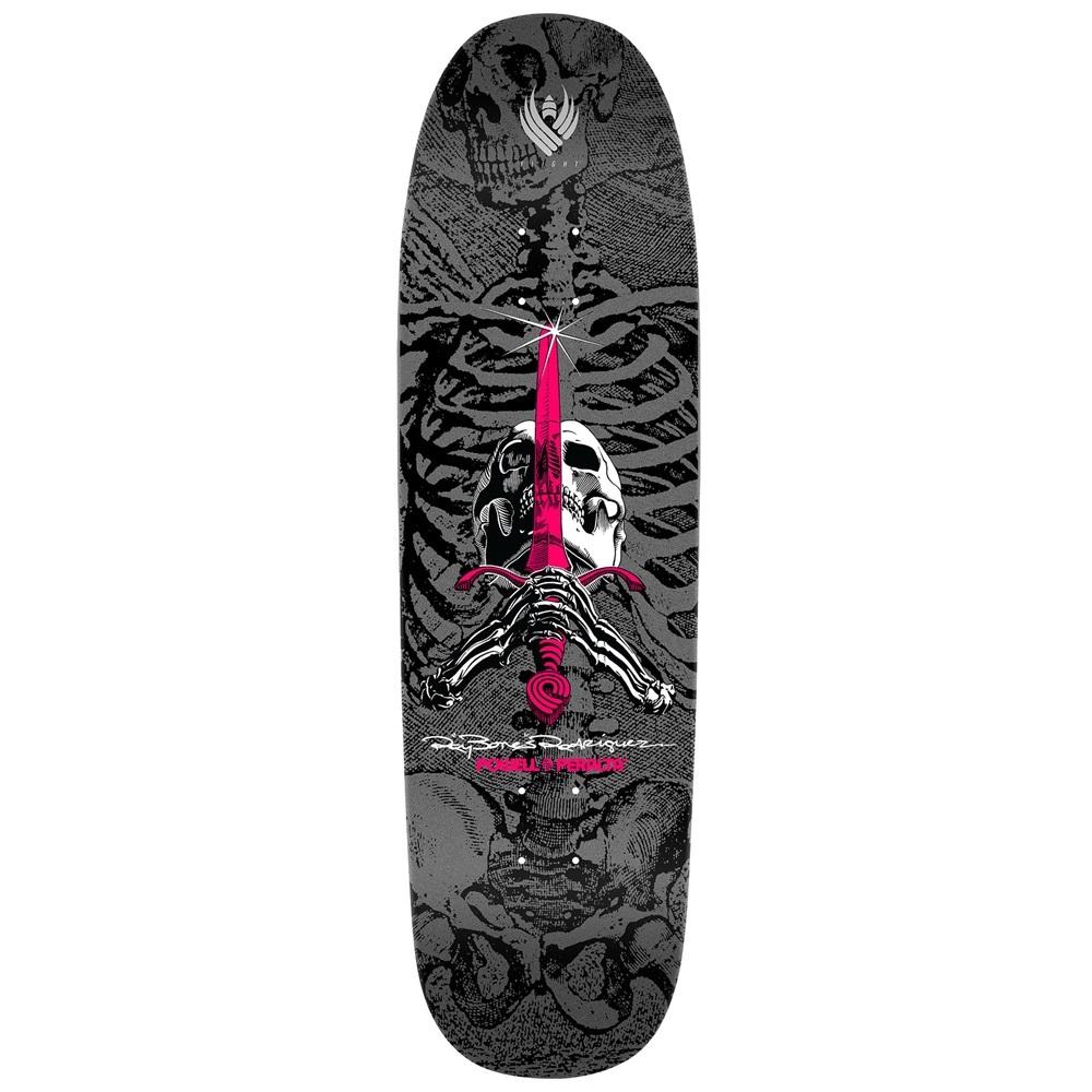 Powell Peralta Flight Skull & Sword Black Silver Shape 192 9.265 Skateboard Deck