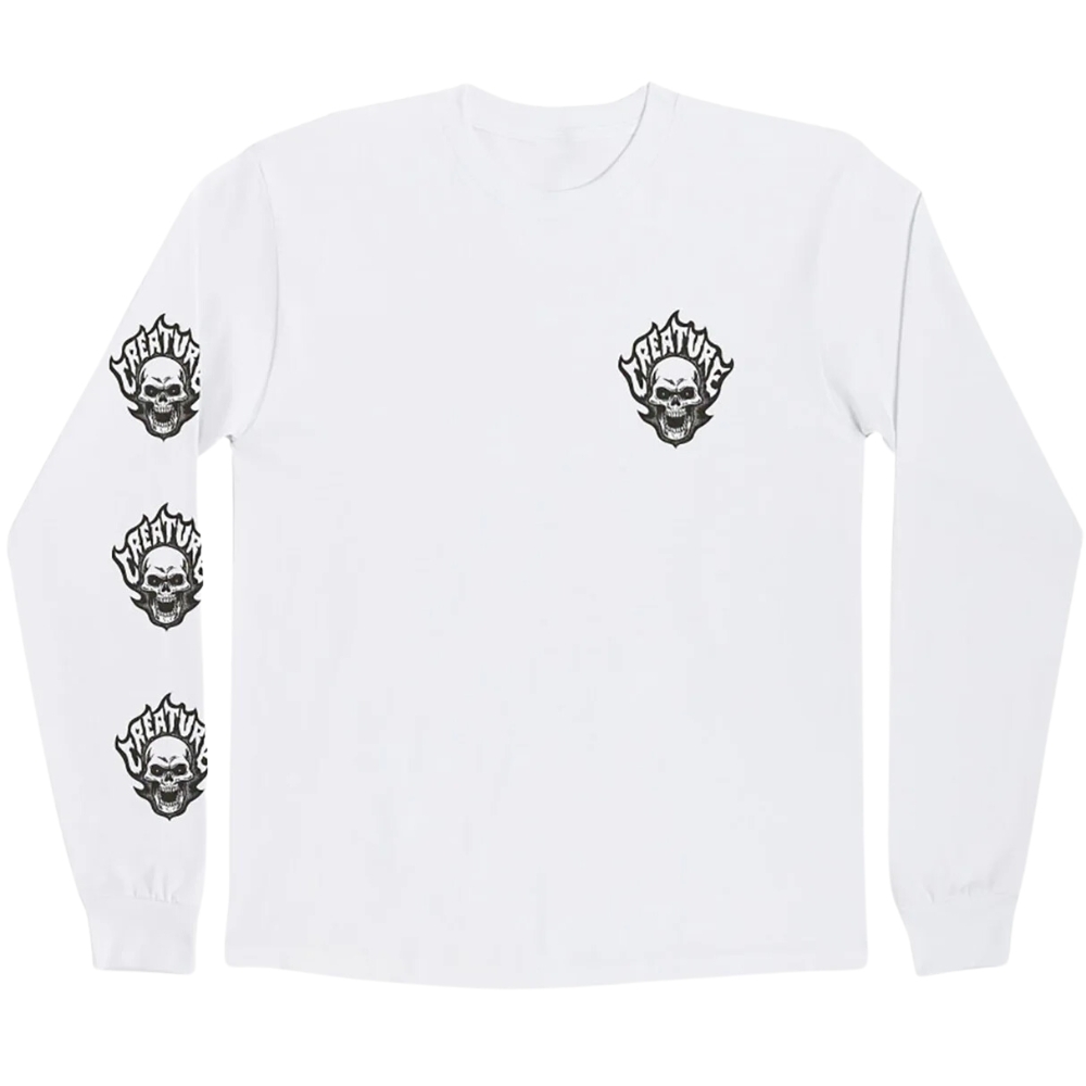 Creature Bonehead Flame White Long Sleeve Shirt [Size: L]