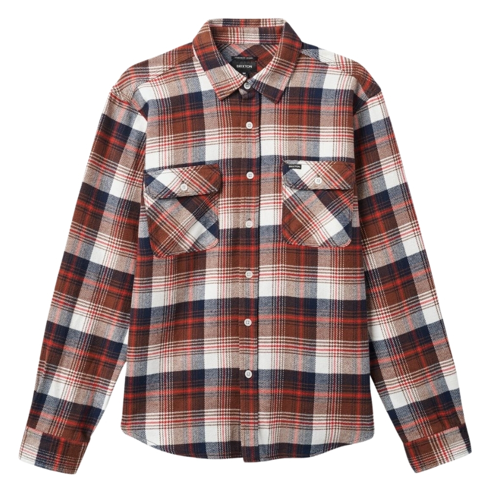 Brixton Bowery Flannel Washed Navy Sepia Off White Button Up Shirt [Size: M]