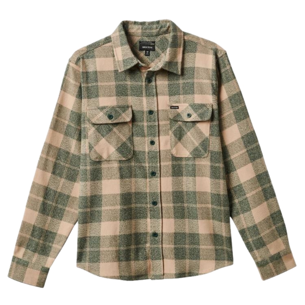 Brixton Bowery Stretch WR Flannel Trekking Green Oat Milk Button Up Shirt [Size: S]