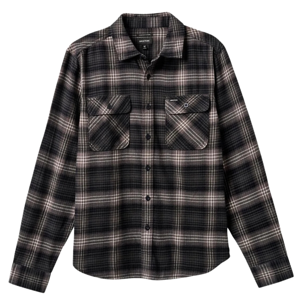 Brixton Bowery LW Ultra Flannel Charcoal Black Button Up Shirt [Size: L]