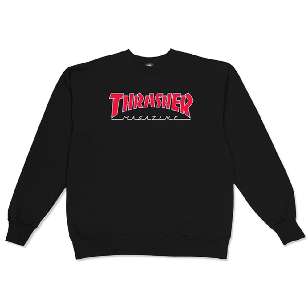 Thrasher Outlined Black Red Crew Jumper [Size: S]