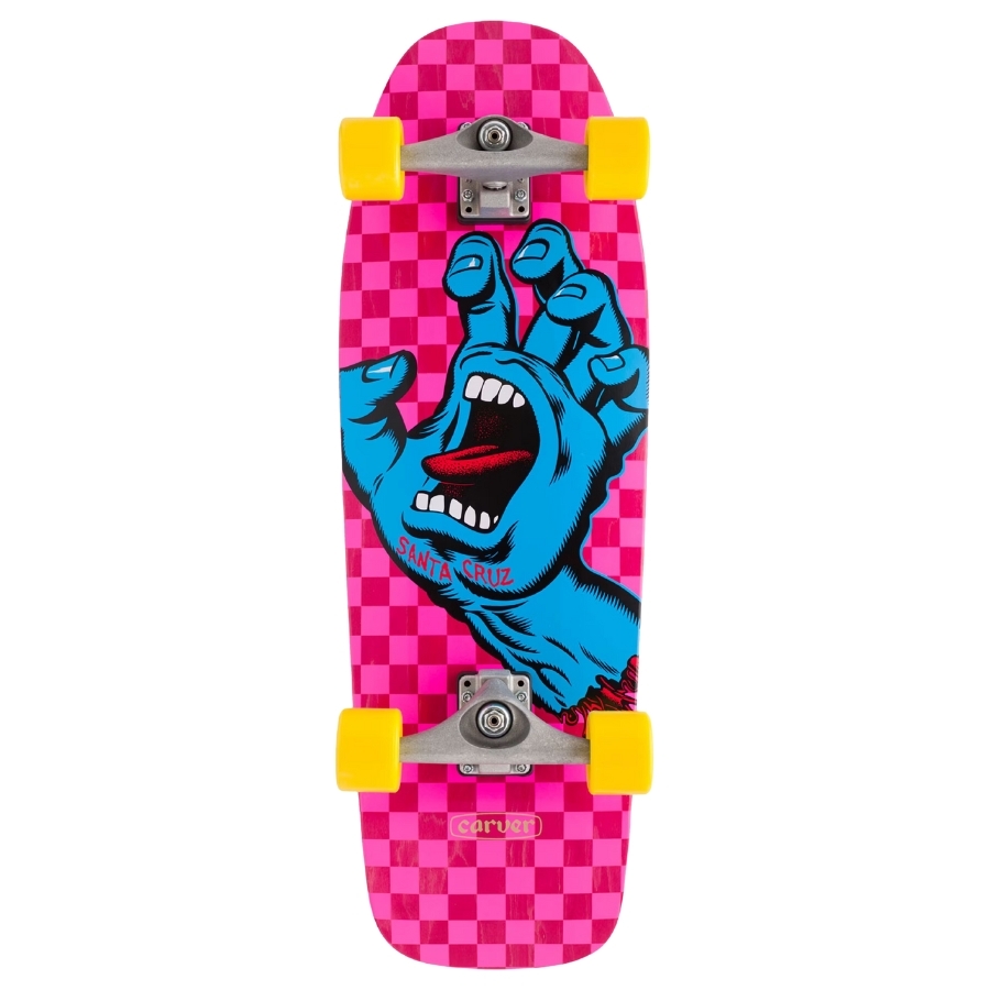 Santa Cruz X Carver Screaming Hand Checker Pink 30 Surfskate Skateboard