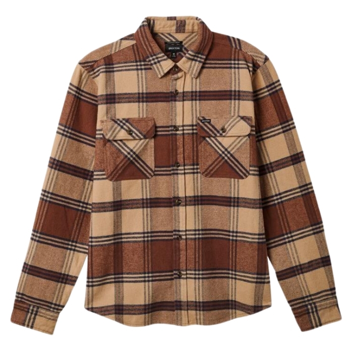 Brixton Bowery Heavy Weight Flannel Sand Bison Button Up Shirt [Size: S]