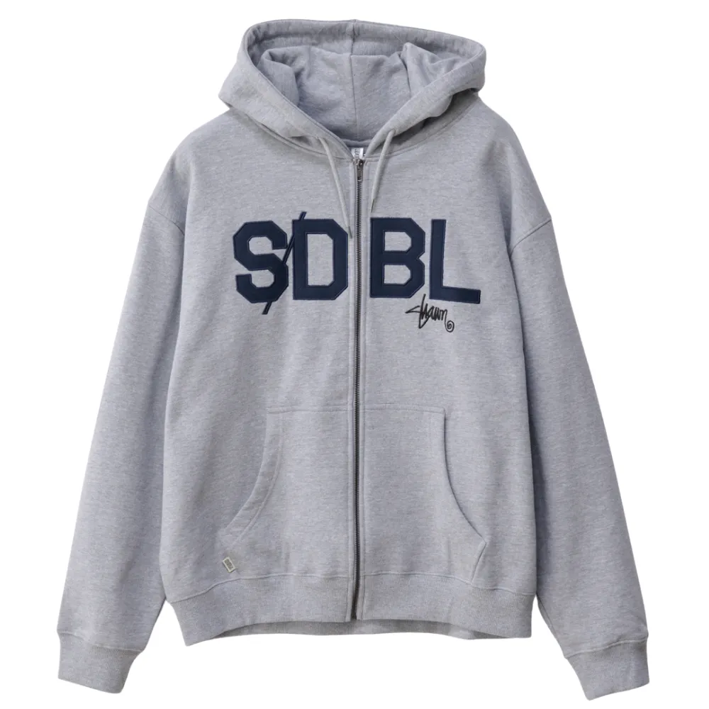 S-Double Applique Zip Thru Grey Heather Hoodie [Size: S]