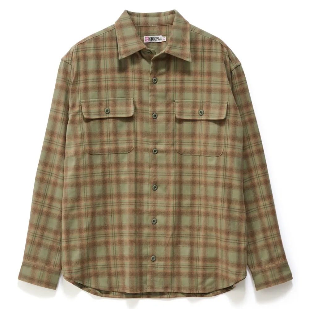 S/Double Plaid Sage Long Sleeve Overshirt [Size: M]
