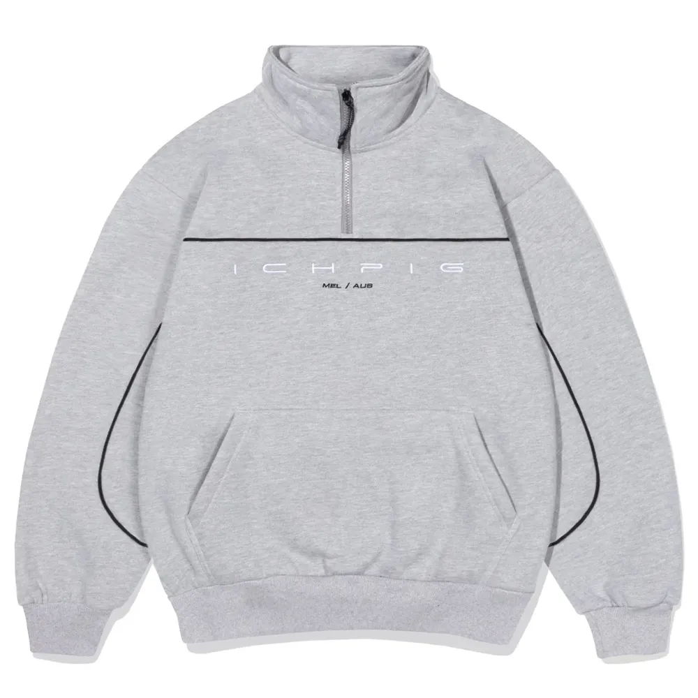 Ichpig Flowline 1/4 Zip Grey Marle Crew Jumper [Size: M]