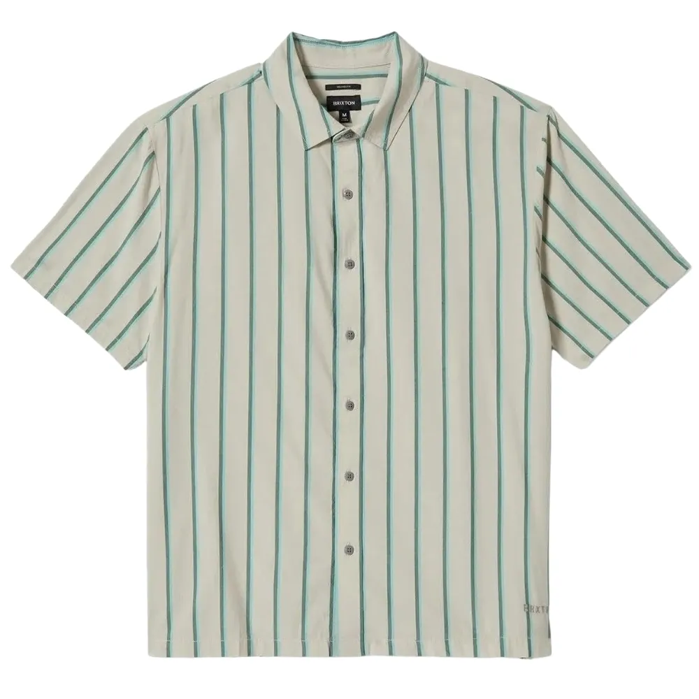 Brixton Cru Stripe Beige Pine Needle Aquatic Green Button Up Shirt [Size: XXL]