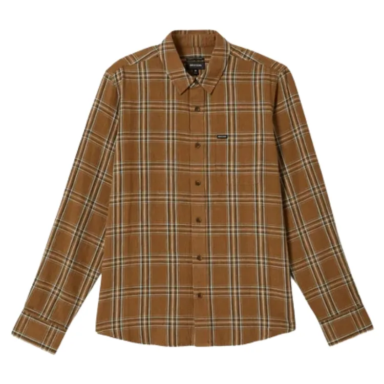 Brixton Charter Linen Blend Washed Copper Whitecap Plaid Button Up Shirt [Size: M]