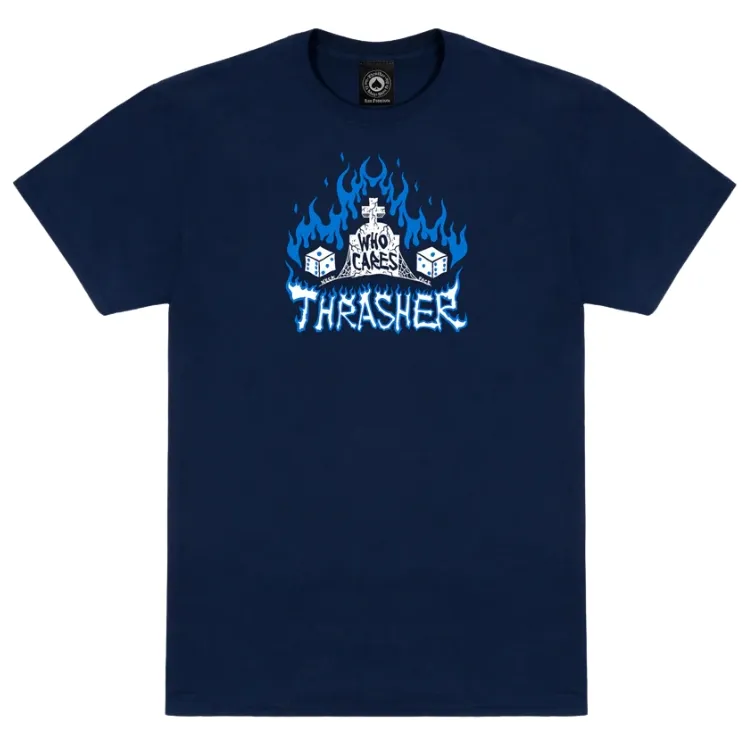 Thrasher Who Cares Navy T-Shirt [Size: M]