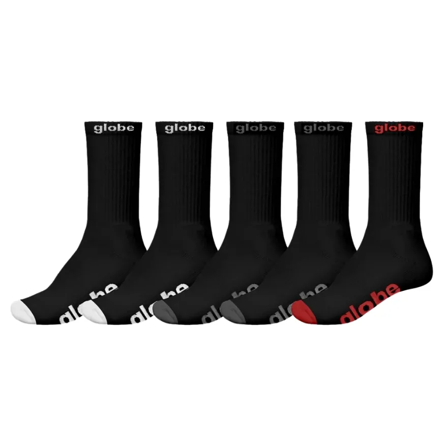 Globe OG Crew Black 5 Pairs Mens Socks