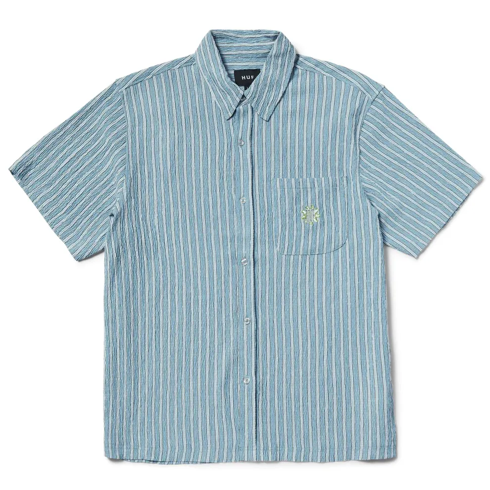 Huf Apollo Striped Pool Blue Button Up Shirt [Size: M]
