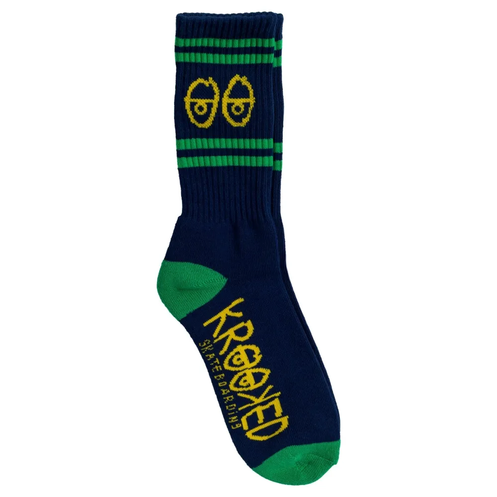 Krooked Eyes Navy Green Yellow 1 Pair Mens Socks