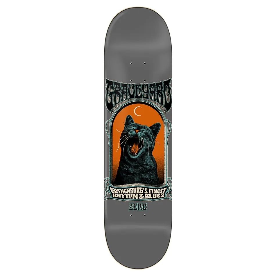Zero X Graveyard Screaming Cat Grey 8.5 Skateboard Deck