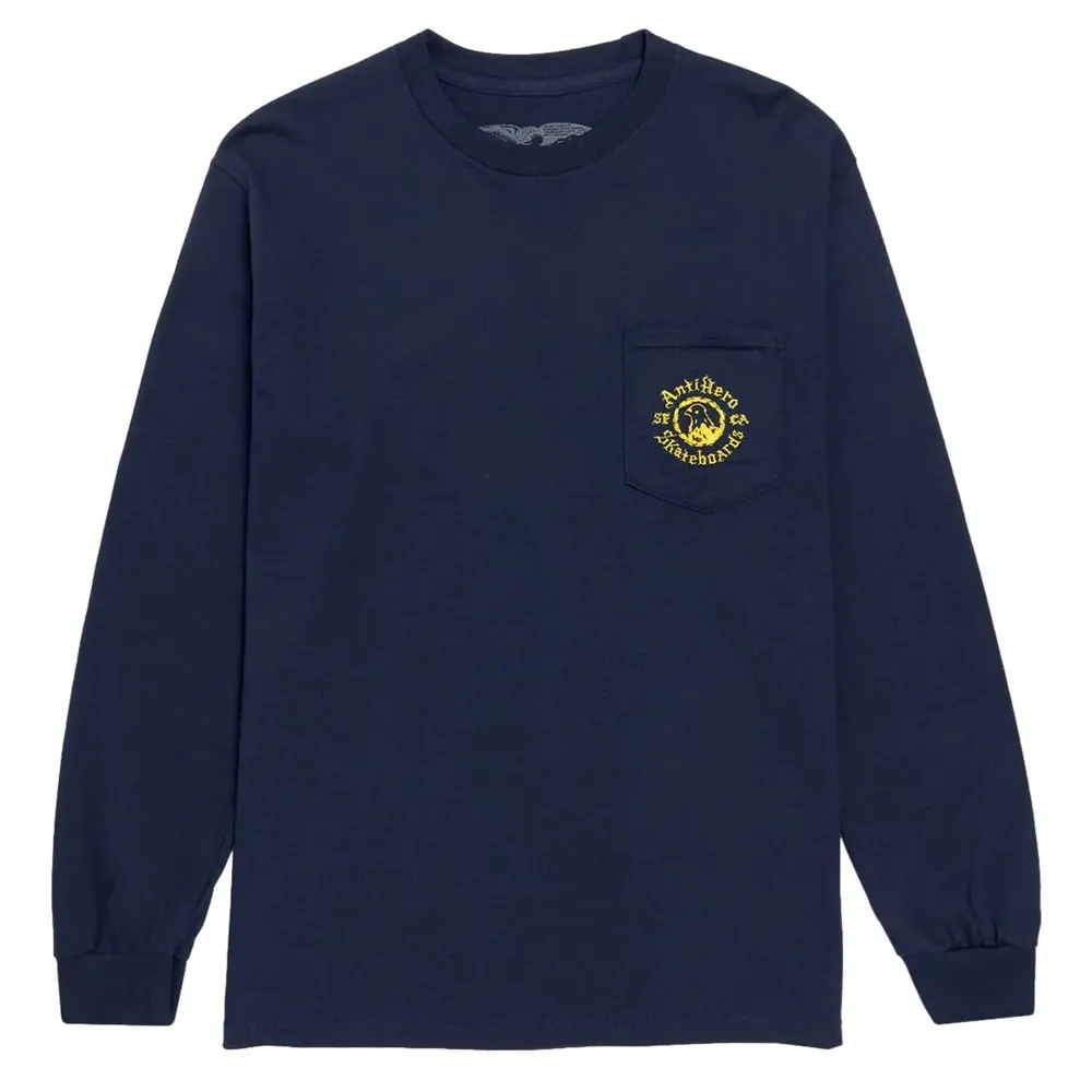Anti Hero Pigeon Motion Navy Yellow Pocket Long Sleeve Shirt [Size: M]