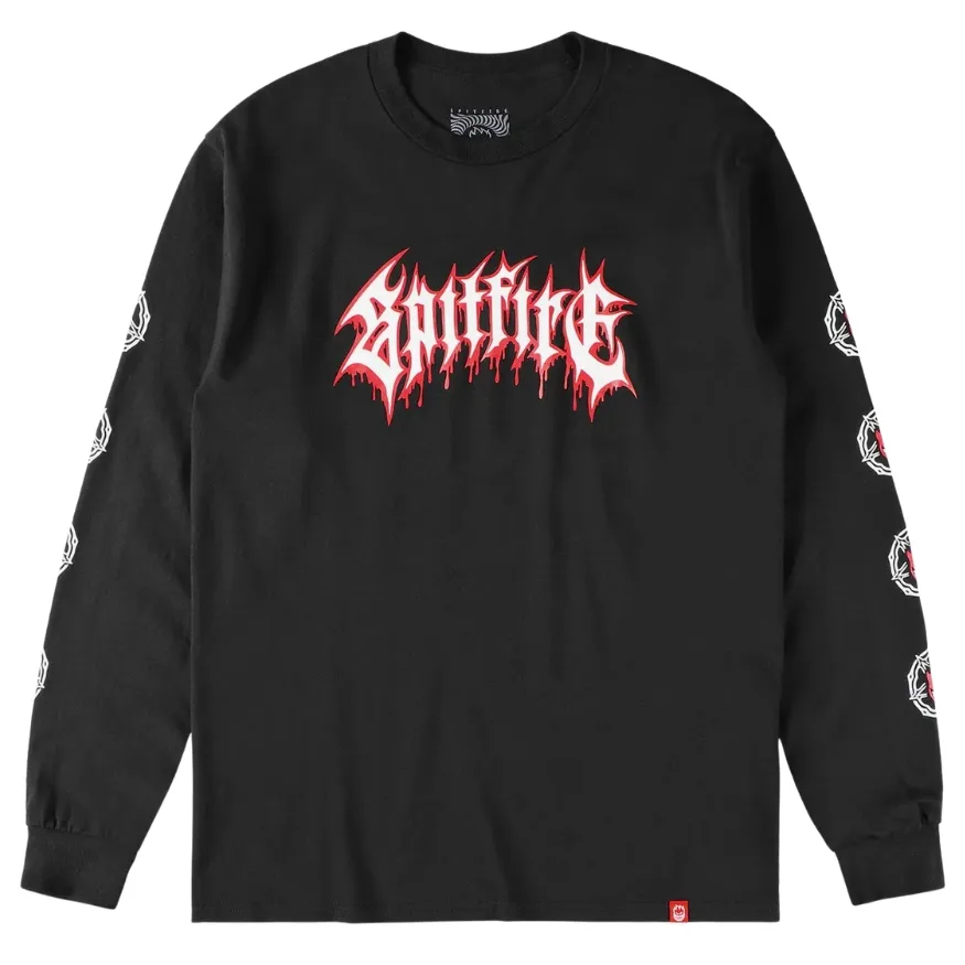 Spitfire Pentagram Drip Black Red White Long Sleeve Shirt [Size: M]