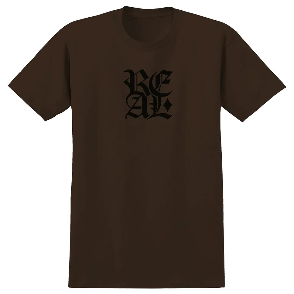 Real Skateboards Stacked Dark Chocolate Black T-Shirt [Size: M]