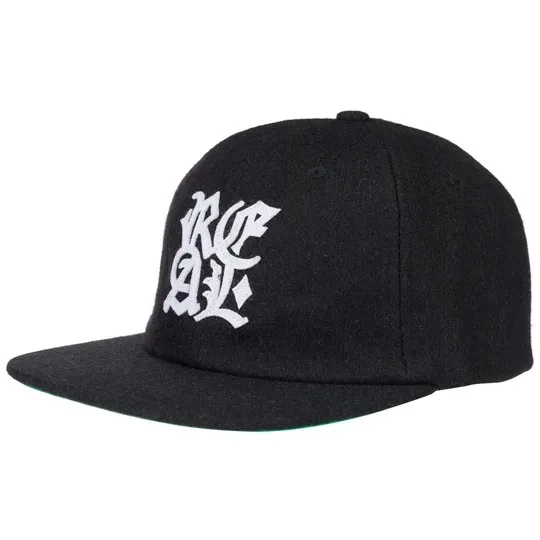 Real Skateboards Stacked Black Snapback Hat