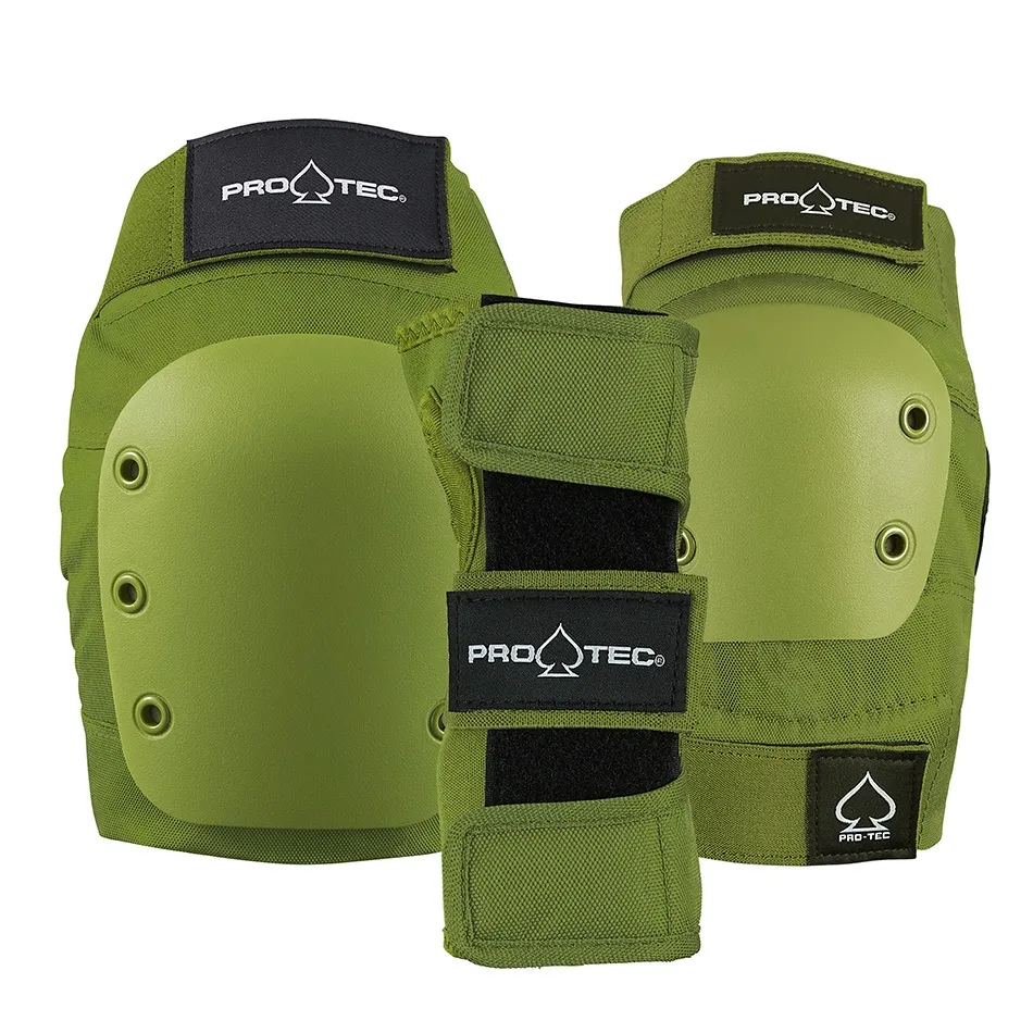Protec Knee Elbow Wrist Street 3 Pack Army Green Protective Pad Set [Size: S]