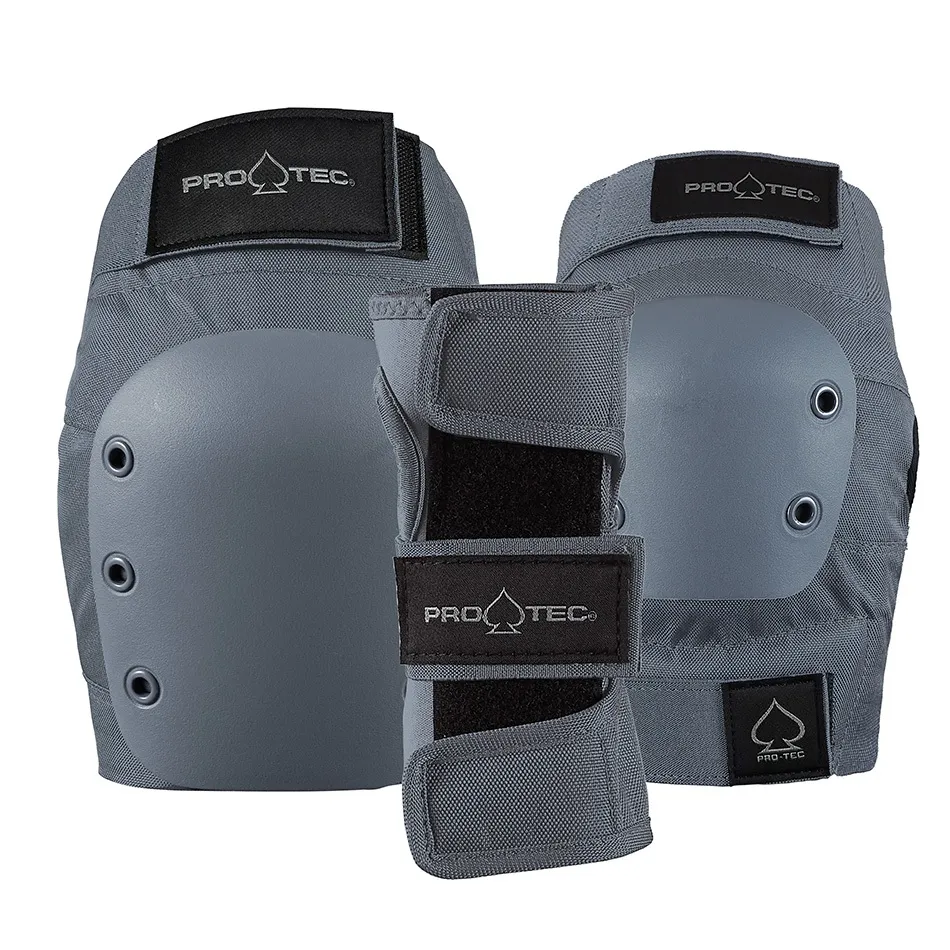 Protec Knee Elbow Wrist Street 3 Pack Grey Protective Pad Set [Size: S]