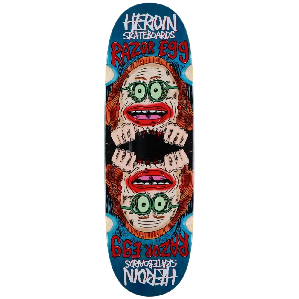 Heroin Auntie Razoregg Blue 9.75 Skateboard Deck