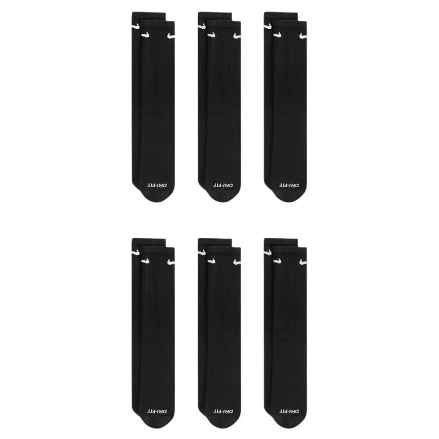 Nike Everyday Plus Cushioned Training Black White Large 6 Pair Crew Socks