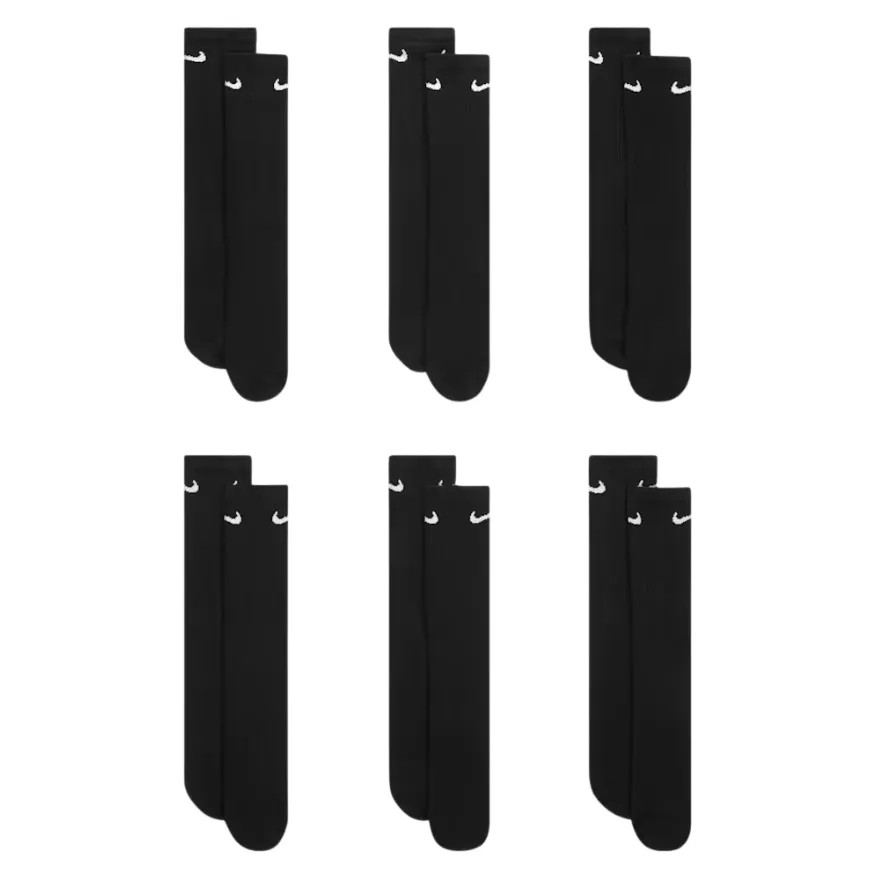Nike Everyday Cushioned Training Black White Large 6 Pair Crew Socks