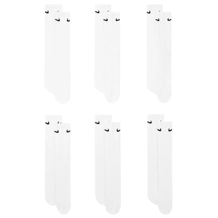 Nike Everyday Cushioned Training White Black Large 6 Pair Crew Socks