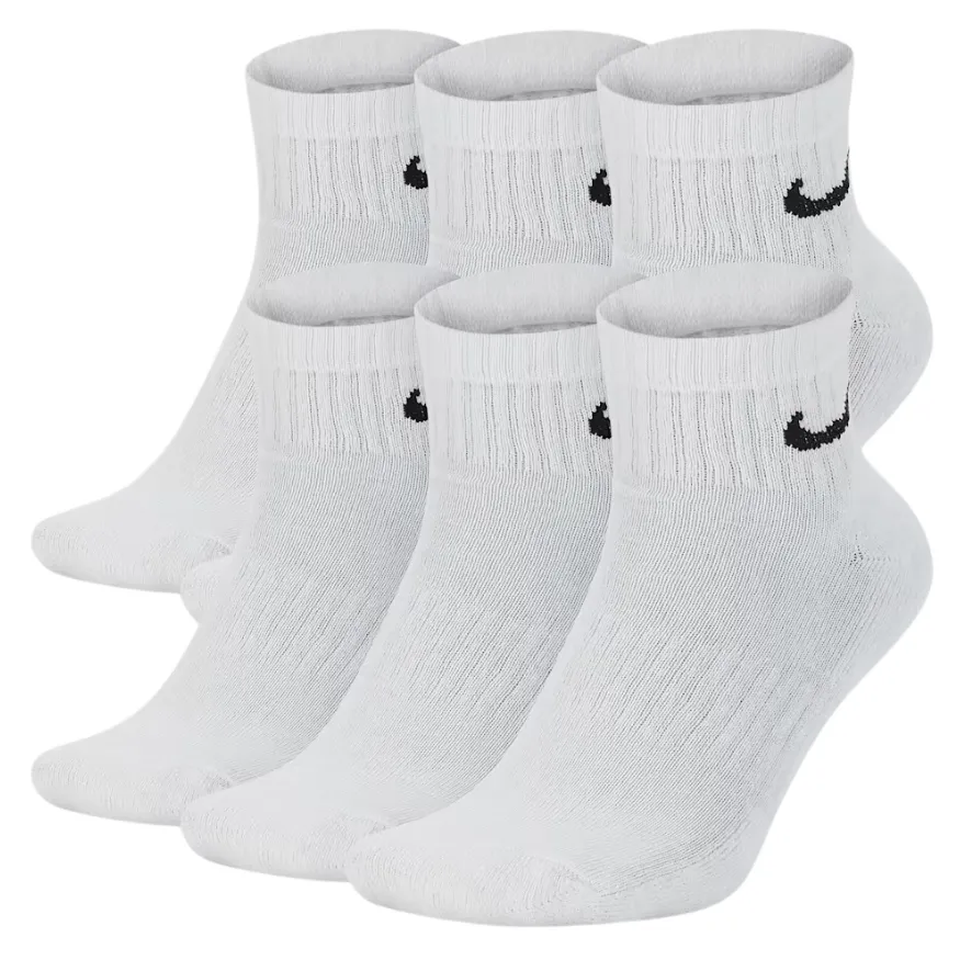 Nike Everyday Cushioned Training White Black Large 6 Pair Ankle Socks