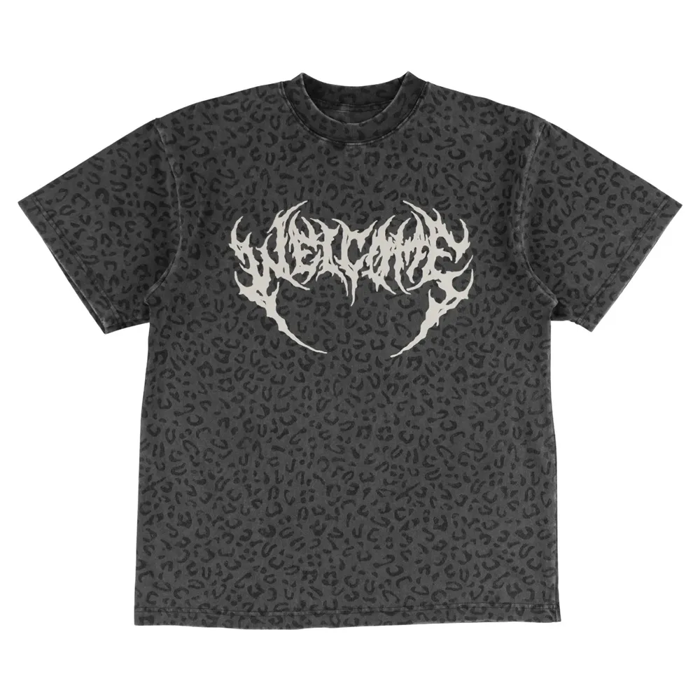 Welcome Skateboards Fang Boxy Garment Dyed Vintage Black Leopard T-Shirt [Size: M]