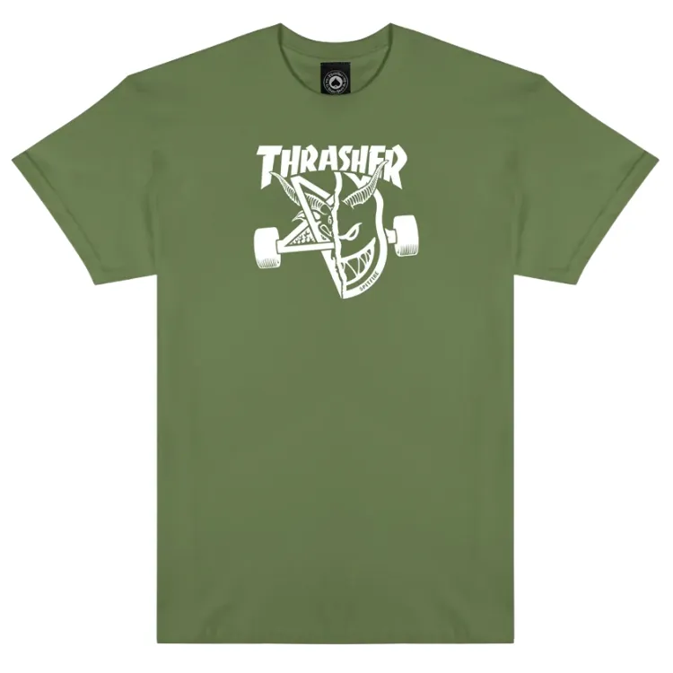 Thrasher X Spitfire Thrash & Burn Military Green T-Shirt [Size: M]