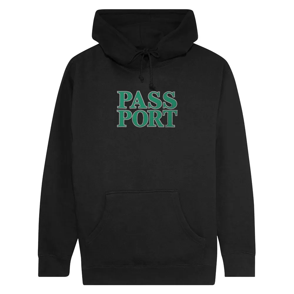 Passport Official Stacked Applique Black Hoodie [Size: L]