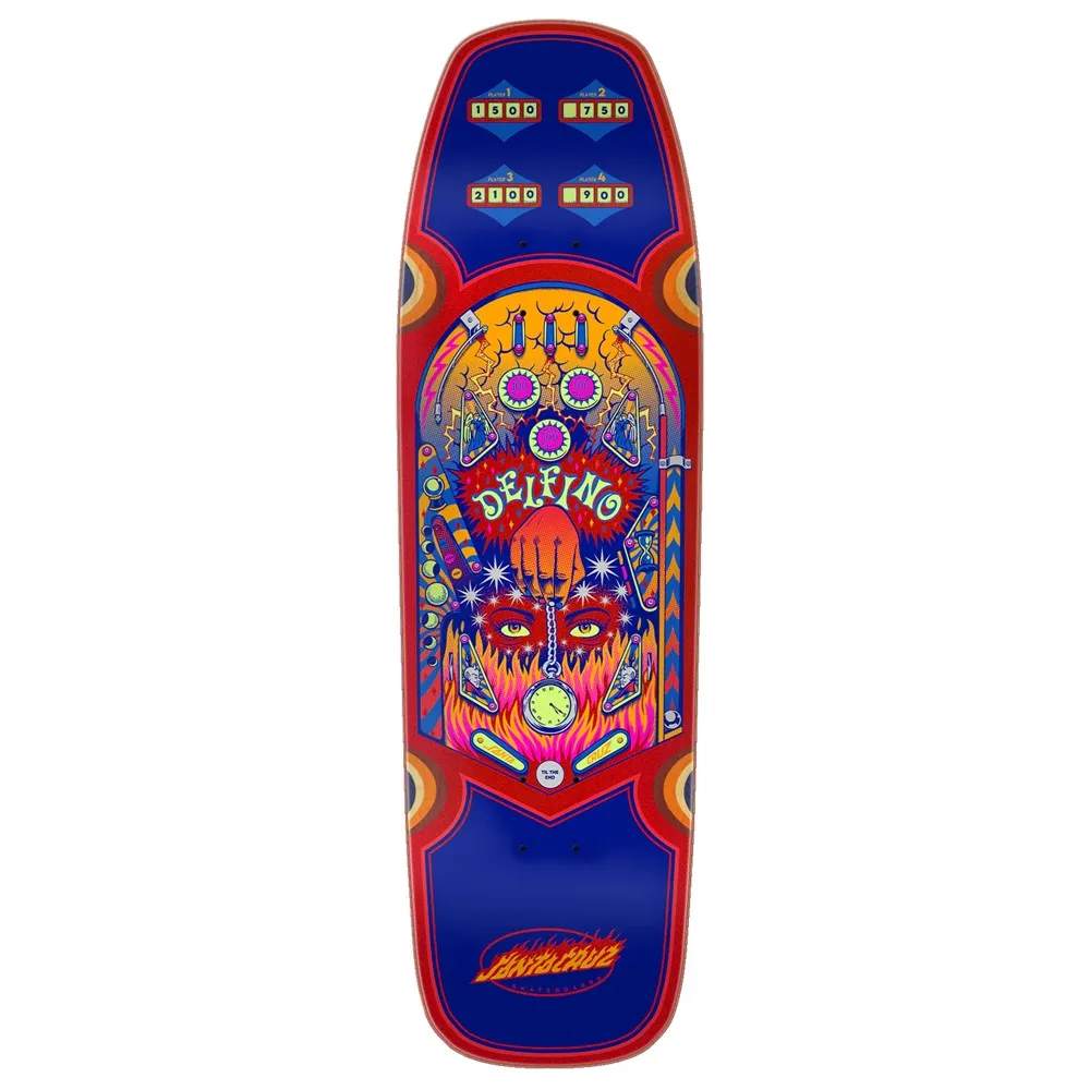 Santa Cruz Delfino Pinball Shaped Blue 9.14 Skateboard Deck