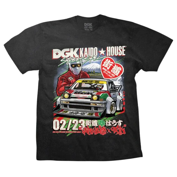 DGK X Kaido House Raceway Vintage Black Boxy Fit T-Shirt [Size: M]
