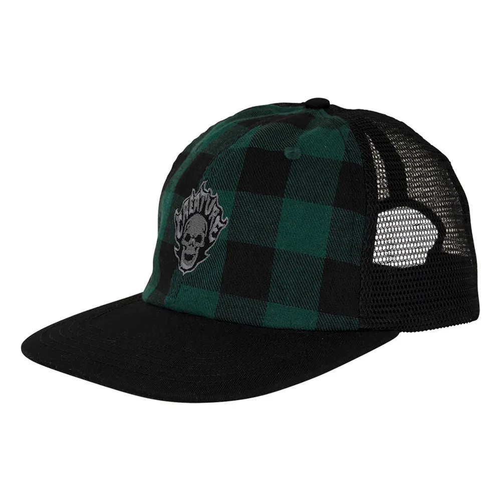 Creature Bonehead Flame Green Flannel Trucker Hat