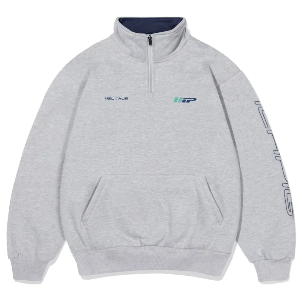 Ichpig Emblem 1/4 Zip Grey Marle Crew Jumper [Size: L]
