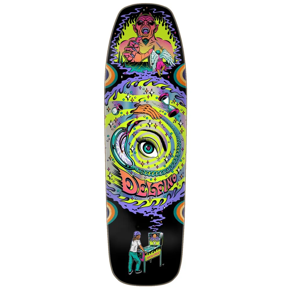 Santa Cruz Delfino Pinball Vision Pro Shaped 9.14 Skateboard Deck