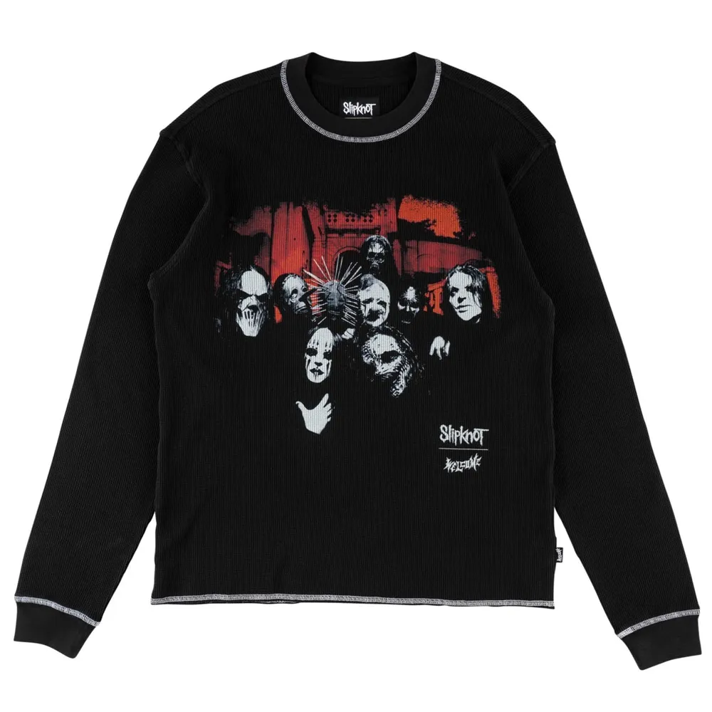 Welcome Skateboards X SlipKnot Masks Contrast Stitch Thermal Black White Crew Jumper [Size: L]