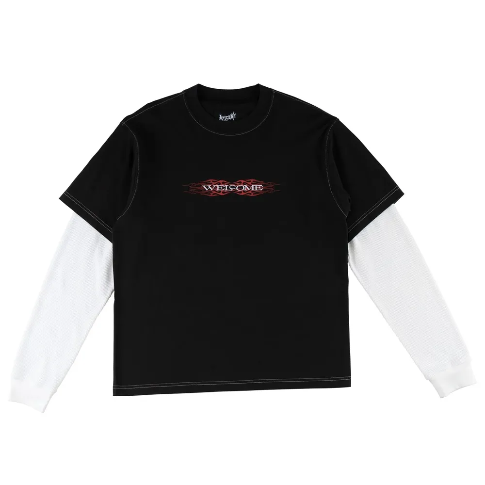 Welcome Skateboards Brevity Layered Knit Black White Long Sleeve Shirt [Size: M]