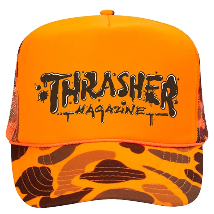 Thrasher Wet Paint Orange Camo Trucker Hat