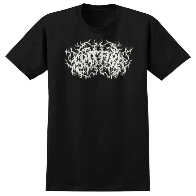 Spitfire Deathmask Script Glow Black T-Shirt [Size: S]
