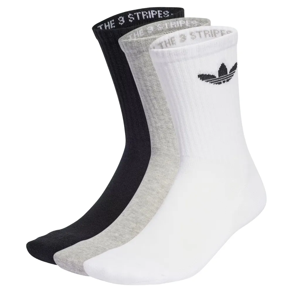 Adidas Trefoil Cushion Crew White Medium Grey Heather Black 3 Pair Socks [Size: L]