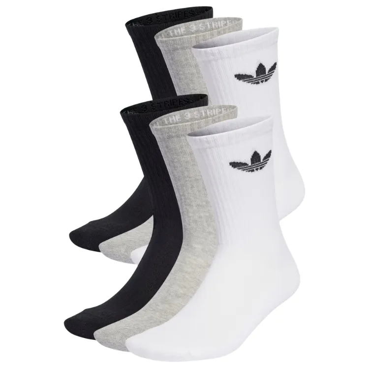 Adidas Trefoil Cushion Crew Black White Medium Grey Heather 6 Pair Socks [Size: L]