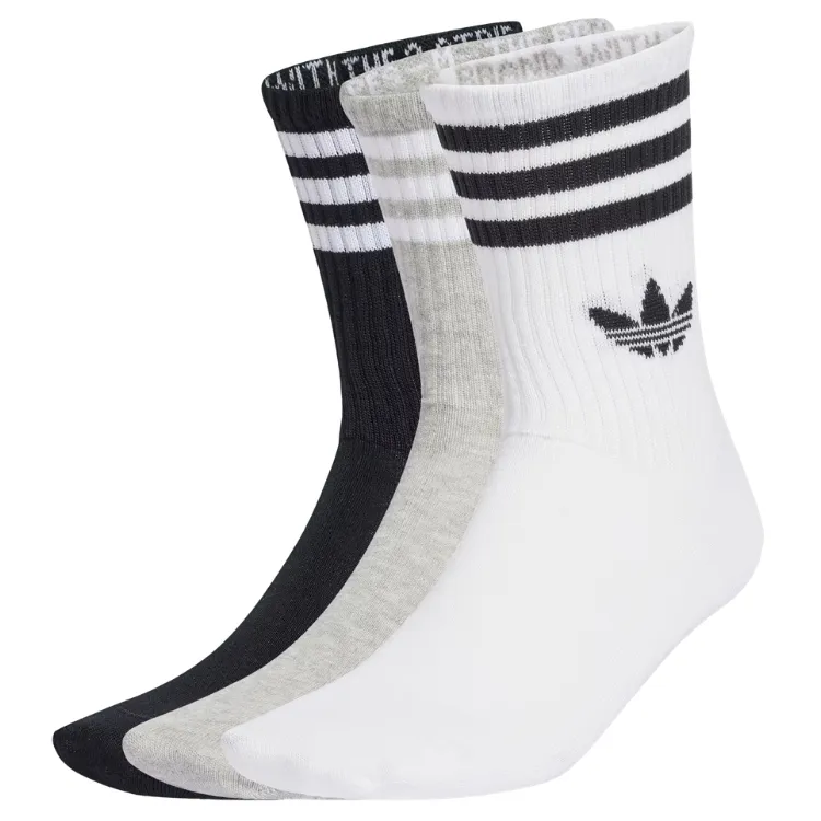 Adidas 3 Stripes Crew White Medium Grey Heather Black 3 Pair Socks [Size: L]