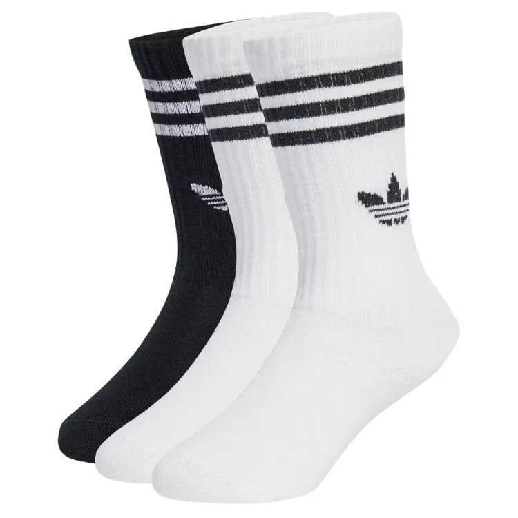 Adidas Crew White Black 3 Pair Kids Socks [Size: KL]