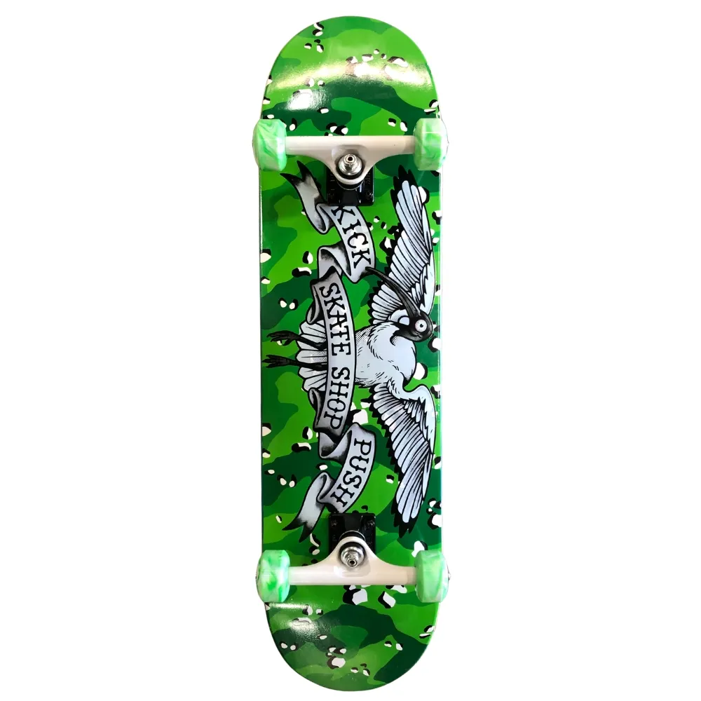 Kick Push Bin Chicken Green Camo 8.0 Complete Skateboard