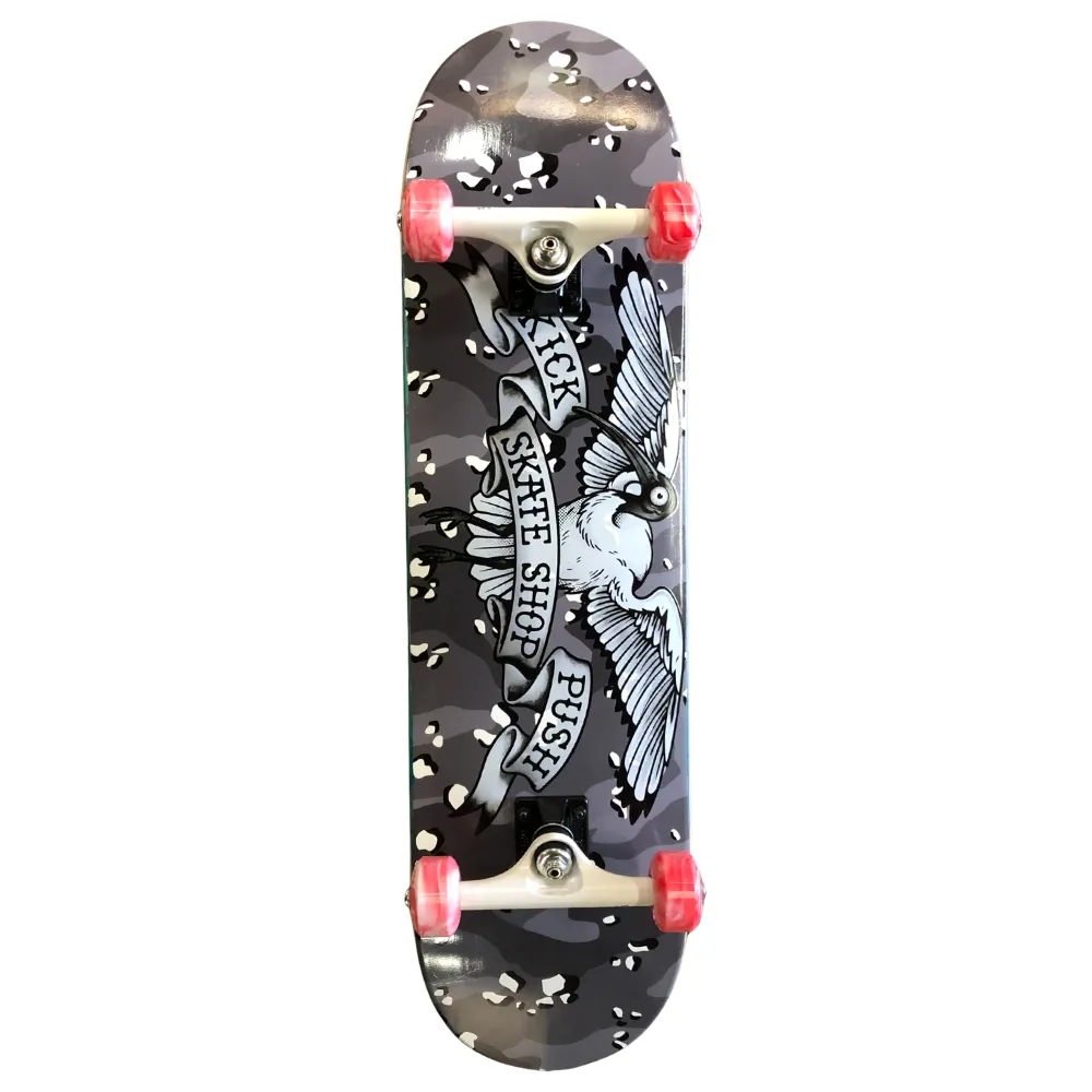 Kick Push Bin Chicken Grey Camo 8.0 Complete Skateboard